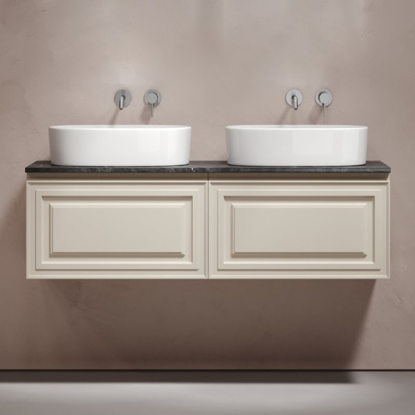 Тумба с раковиной Sancos Very 140 beige soft, столешница черный мрамор TT140A1, раковина CN6075