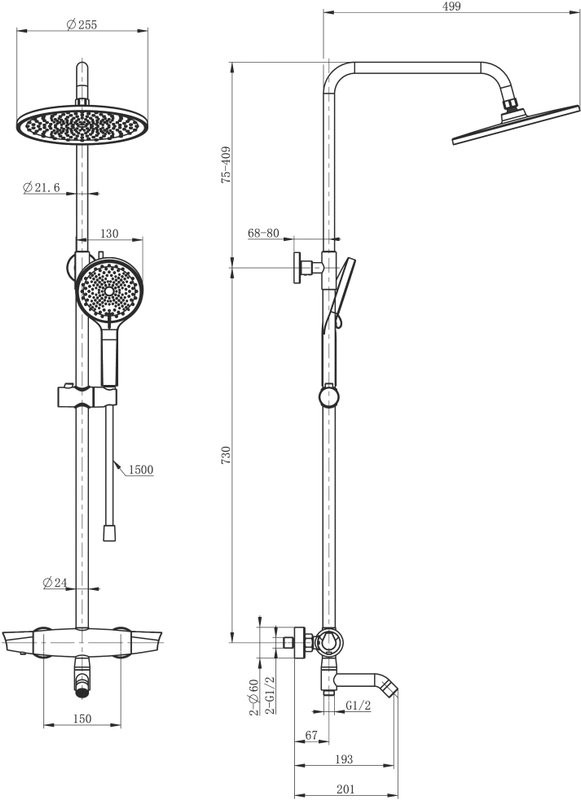 Душевая стойка Wonzon & Woghand Capsule WW-B3031-A2-MB матовая черная