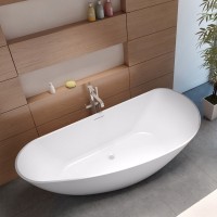 Ванна из искусственного камня Riho Granada B120001105 L 170x80 см, левая, отдельностоящая, матовая белая, асимметричная, со сливом-переливом