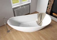 Ванна из искусственного камня Riho Granada B120001105 L 170x80 см, левая, отдельностоящая, матовая белая, асимметричная, со сливом-переливом