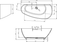 Ванна из искусственного камня Riho Granada B120001105 L 170x80 см, левая, отдельностоящая, матовая белая, асимметричная, со сливом-переливом