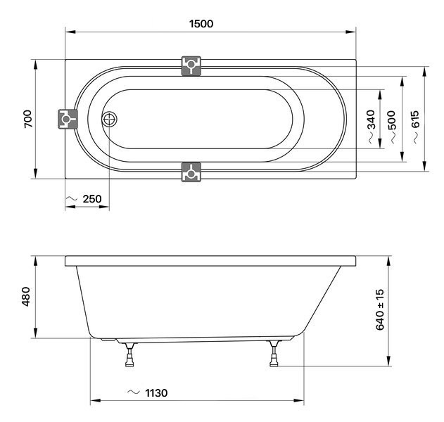 Акриловая ванна Ravak Sonata II C633R00000 150x70 см, встраиваемая, белая