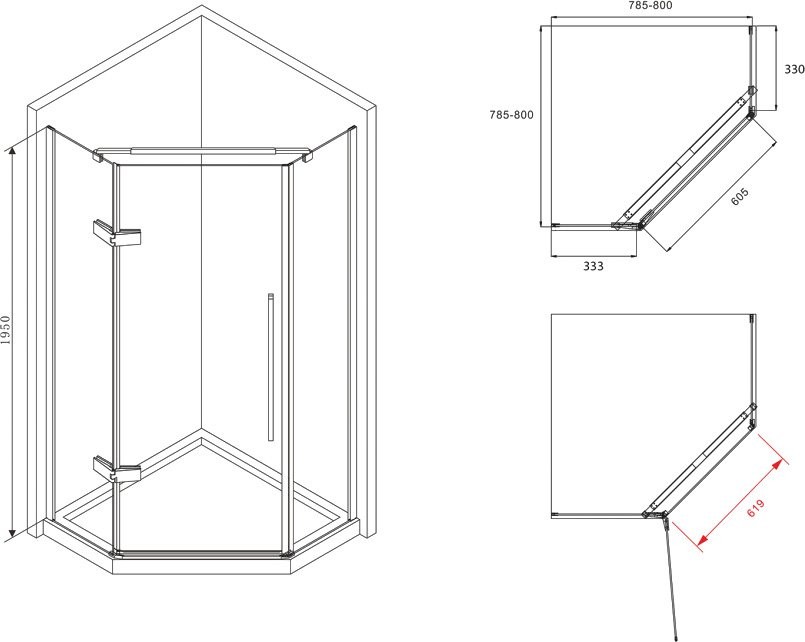 Душевой уголок Abber Ewiges Wasser AG05080B 80x80, профиль черный, стекло прозрачное