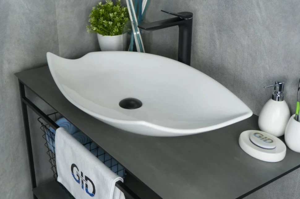 Накладная раковина GID Creativo N9178 74 глянцевая белая, овальная, фаянс