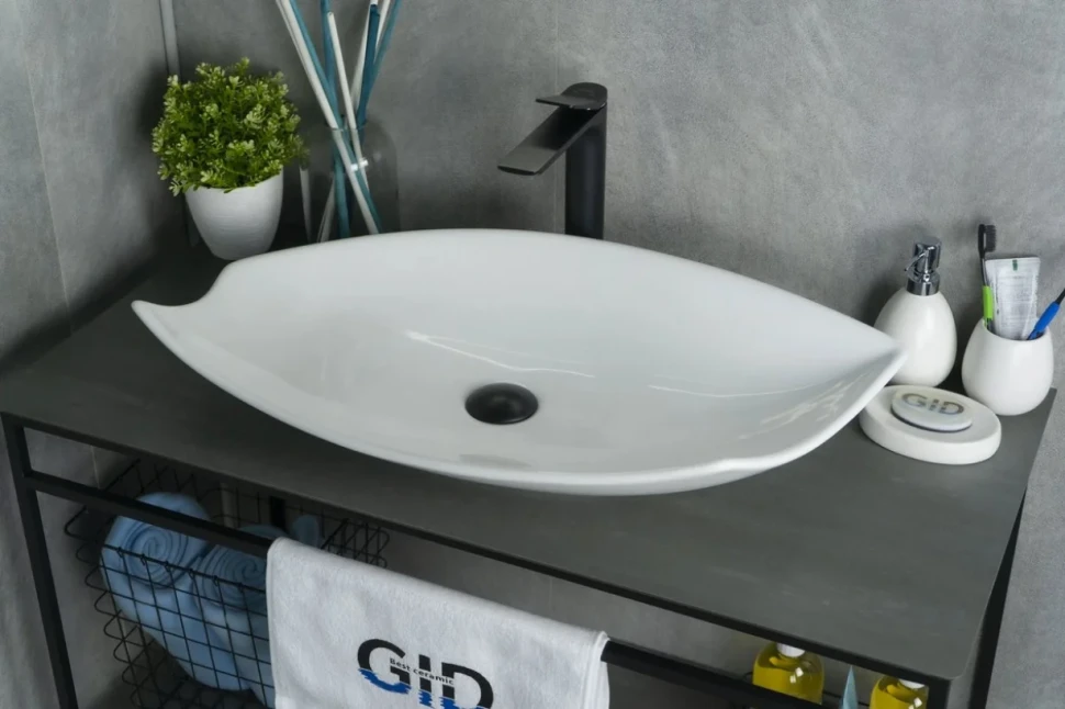 Накладная раковина GID Creativo N9178 74 глянцевая белая, овальная, фаянс