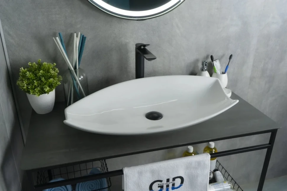 Накладная раковина GID Creativo N9178 74 глянцевая белая, овальная, фаянс
