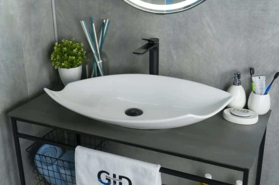 Накладная раковина GID Creativo N9178 74 глянцевая белая, овальная, фаянс