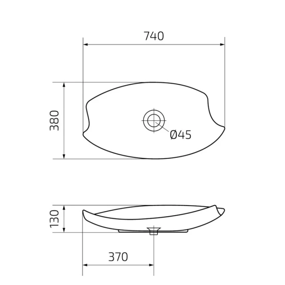 Накладная раковина GID Creativo N9178 74 глянцевая белая, овальная, фаянс