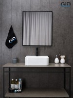 Накладная раковина GID Geometrico N9257 43 глянцевая белая, прямоугольная, фаянс, с 1 отверстием под смеситель