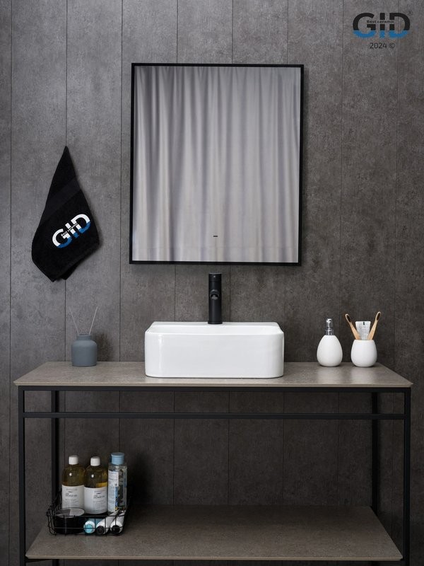 Накладная раковина GID Geometrico N9257 43 глянцевая белая, прямоугольная, фаянс, с 1 отверстием под смеситель