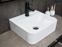 Накладная раковина GID Geometrico N9257 43 глянцевая белая, прямоугольная, фаянс, с 1 отверстием под смеситель