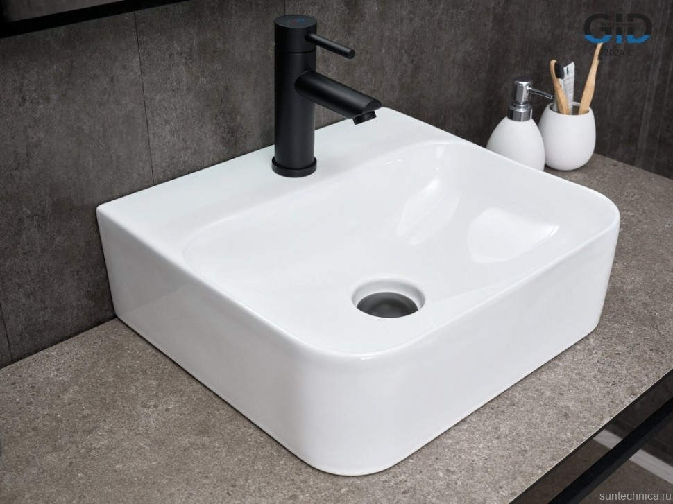 Накладная раковина GID Geometrico N9257 43 глянцевая белая, прямоугольная, фаянс, с 1 отверстием под смеситель