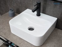 Накладная раковина GID Geometrico N9257 43 глянцевая белая, прямоугольная, фаянс, с 1 отверстием под смеситель