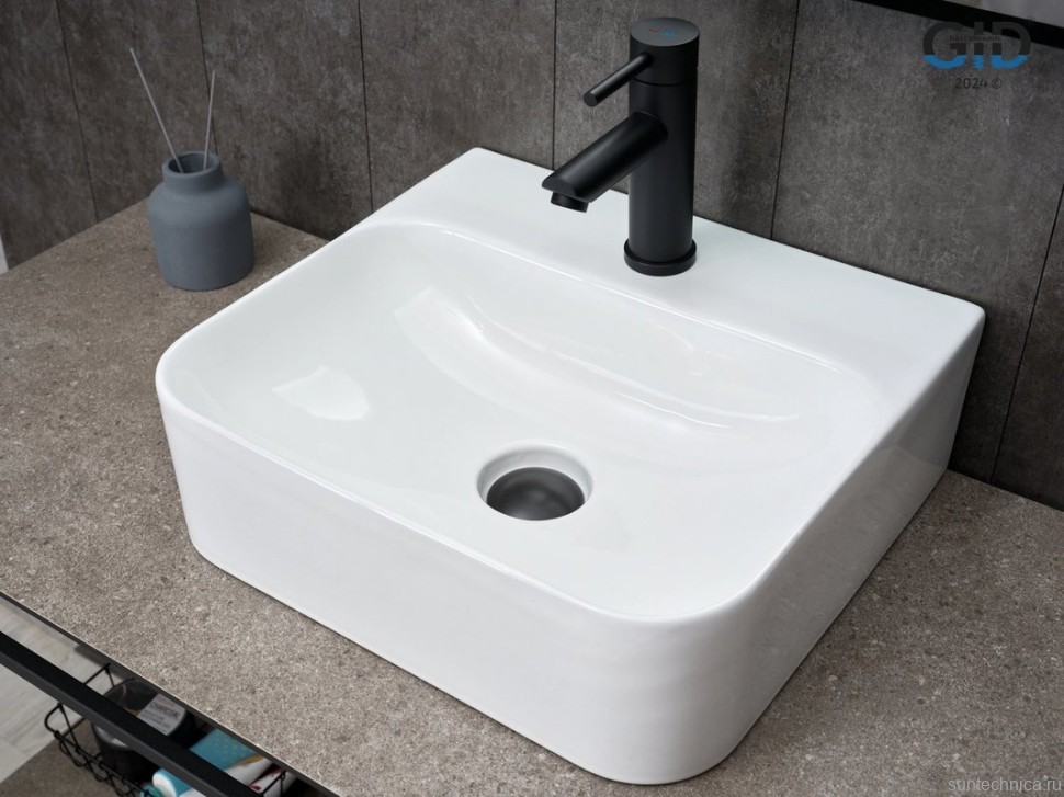 Накладная раковина GID Geometrico N9257 43 глянцевая белая, прямоугольная, фаянс, с 1 отверстием под смеситель