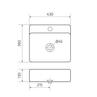 Накладная раковина GID Geometrico N9257 43 глянцевая белая, прямоугольная, фаянс, с 1 отверстием под смеситель
