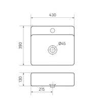 Накладная раковина GID Geometrico N9257 43 глянцевая белая, прямоугольная, фаянс, с 1 отверстием под смеситель