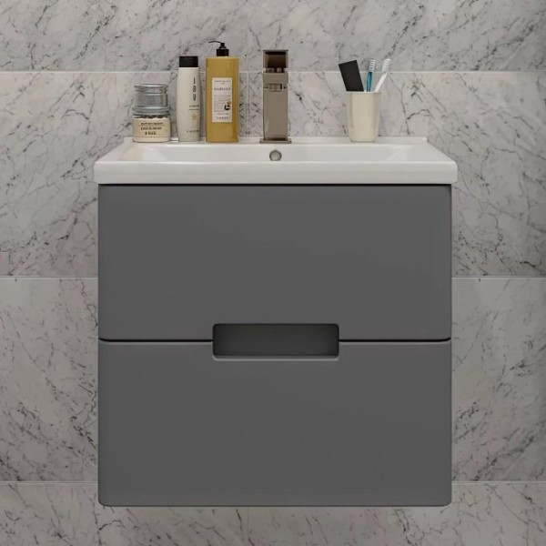Тумба с раковиной SanStar Noche 60 подвесная, графит софт, раковина Миранда