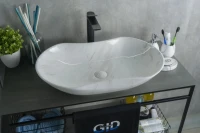 Накладная раковина GID Lago Mnc503H012 67 под глянцевый камень, овальная, фаянс