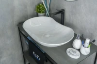 Накладная раковина GID Lago Mnc503H012 67 под глянцевый камень, овальная, фаянс