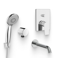 Душевой комплект Смеситель Aquanet Static AF330-51C, С ВНУТРЕННЕЙ ЧАСТЬЮ + Душевая лейка + Подключение AF000-11C, хром + Излив AF330-98C, для ванны, хром