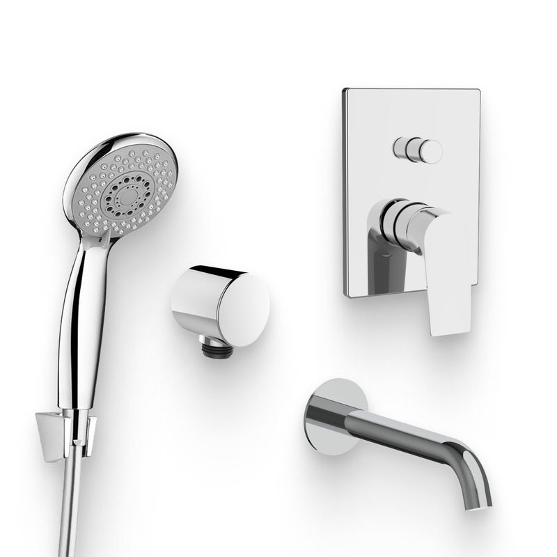 Душевой комплект Смеситель Aquanet Static AF330-51C, С ВНУТРЕННЕЙ ЧАСТЬЮ + Душевая лейка + Подключение AF000-11C, хром + Излив AF330-98C, для ванны, хром