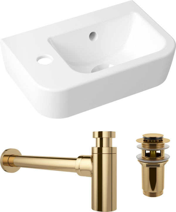 Комплект Раковина маленькая Lavinia Boho One 33310001L + Донный клапан Wellsee Drainage System 182131000 золото + Сифон 182106000 золото