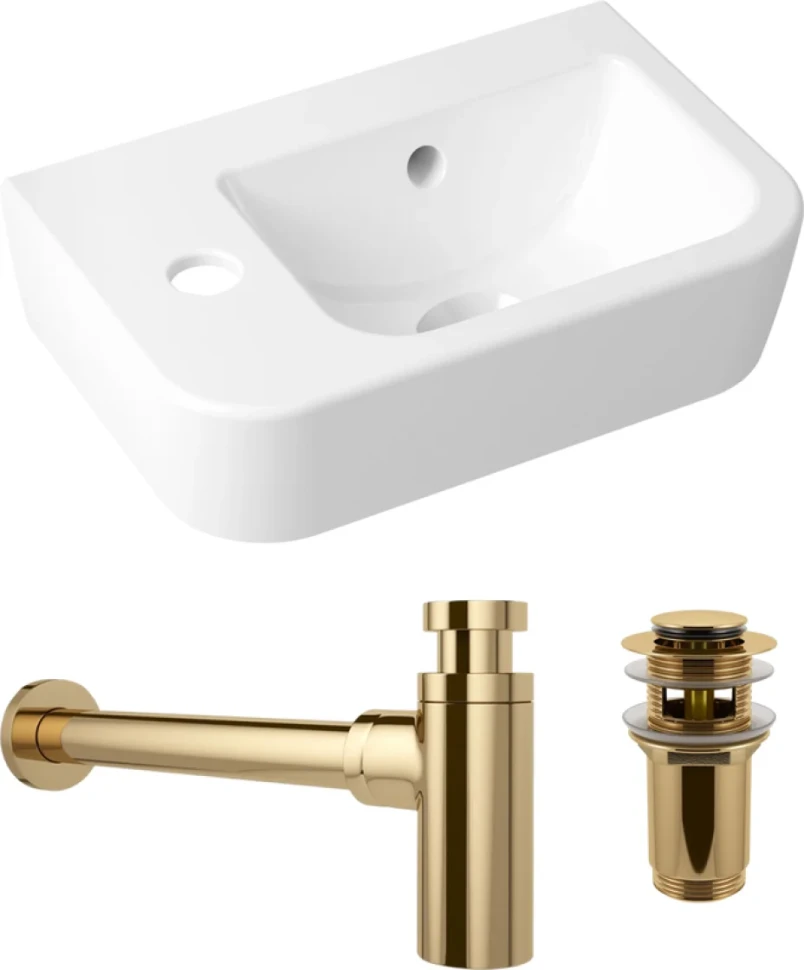 Комплект Раковина маленькая Lavinia Boho One 33310001L + Донный клапан Wellsee Drainage System 182131000 золото + Сифон 182106000 золото