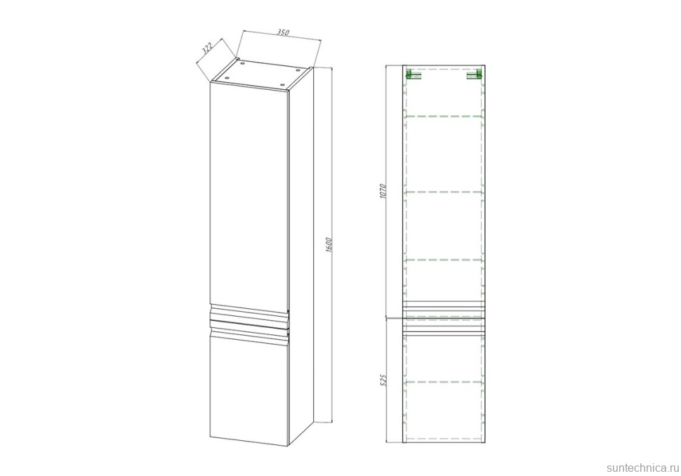 Шкаф-пенал для ванной AQUATEK Вега AQ70035R-LG серый туман, петли справа