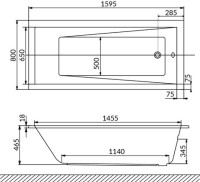 Акриловая ванна WHITECROSS Wave Slim SOFT 160x80 см, встраиваемая, с гидромассажем, белая, с каркасом, со сливом-переливом, фурнитура бронза