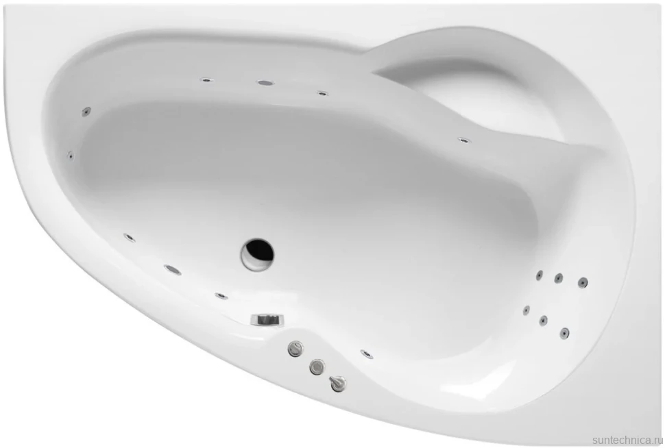 Акриловая ванна Excellent Newa WAEX.NEP16.SMART P 160x95 см, угловая, правая, пристенная, с гидромассажем, белая, асимметричная, с каркасом, со сливом-переливом