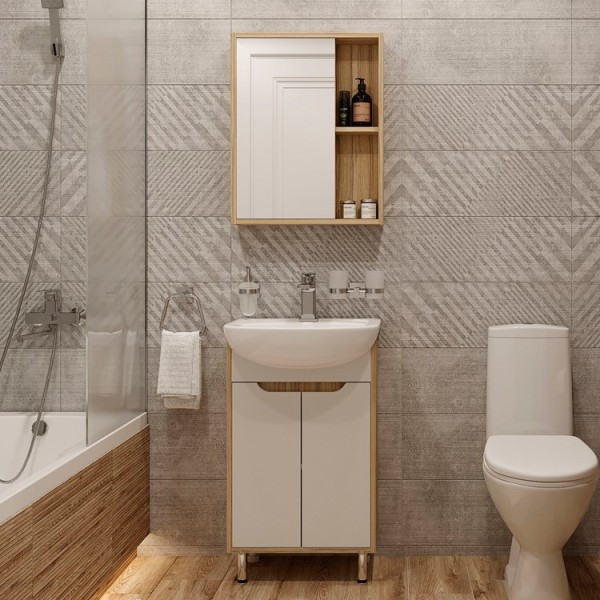 Мебель для ванной комнаты DIWO Углич 50 в скандинавском стиле, белый, под дерево