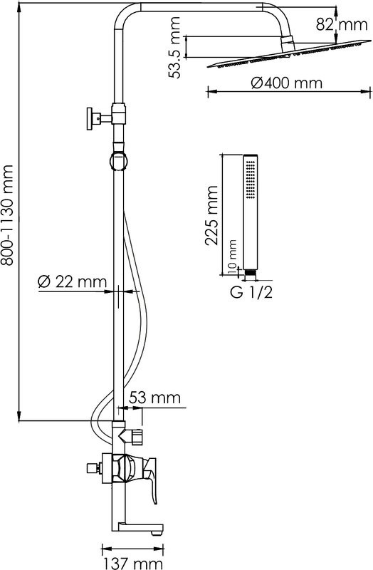 Душевая стойка Wasserkraft Aller A166.117.137.087.CH хром