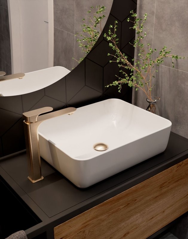 Смеситель для раковины высокий шлифованное золото, AQUAme Monza AQM6314BG