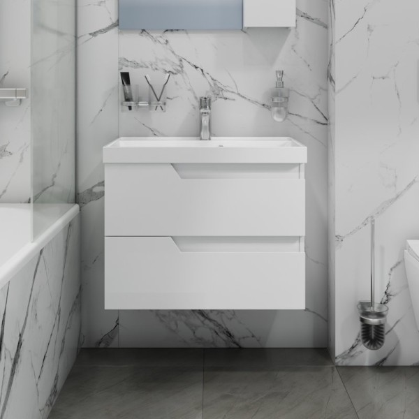 Тумба под раковину без столешницы СаНта Антарес 70 подвесная, 2 ящика, белый глянец