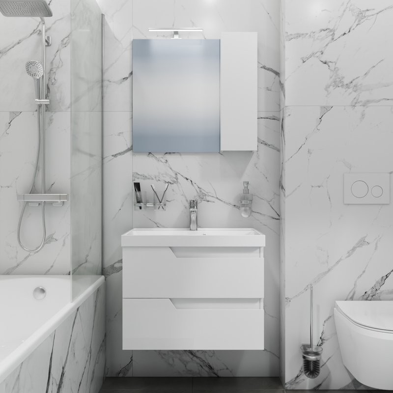 Тумба под раковину без столешницы СаНта Антарес 70 подвесная, 2 ящика, белый глянец