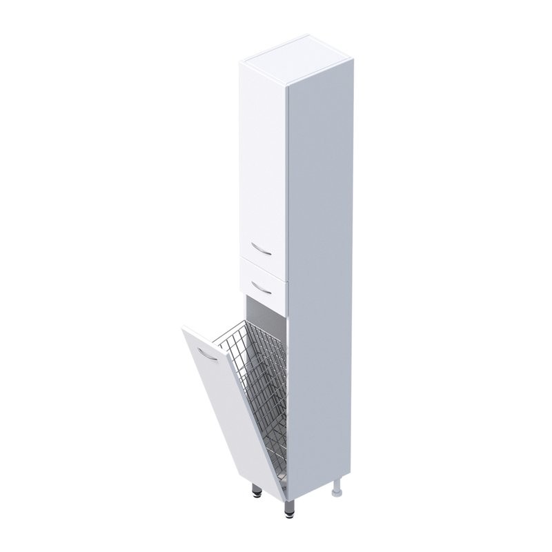 Шкаф-пенал для ванной Onika Модерн 26 левый напольный, с бельевой корзиной, белый