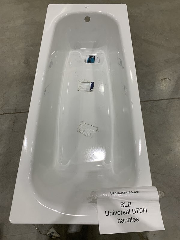 Стальная ванна BLB Universal B70H handles 170x70 см, пристенная, на ножках, с ручками, с шумоизоляцией (уценка: сколы внутри)