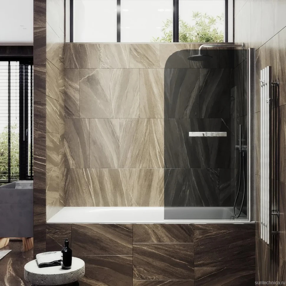 Шторка на ванну Maybahglass MGV-785-5 70x140, профиль матовый хром, стекло графит