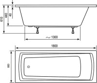 Акриловая ванна Ravak Domino Plus 180x80 см, пристенная, белая, на ножках