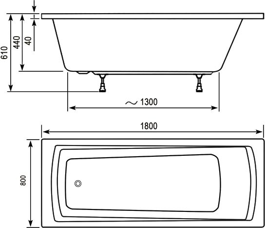 Акриловая ванна Ravak Domino Plus 180x80 см, пристенная, белая, на ножках