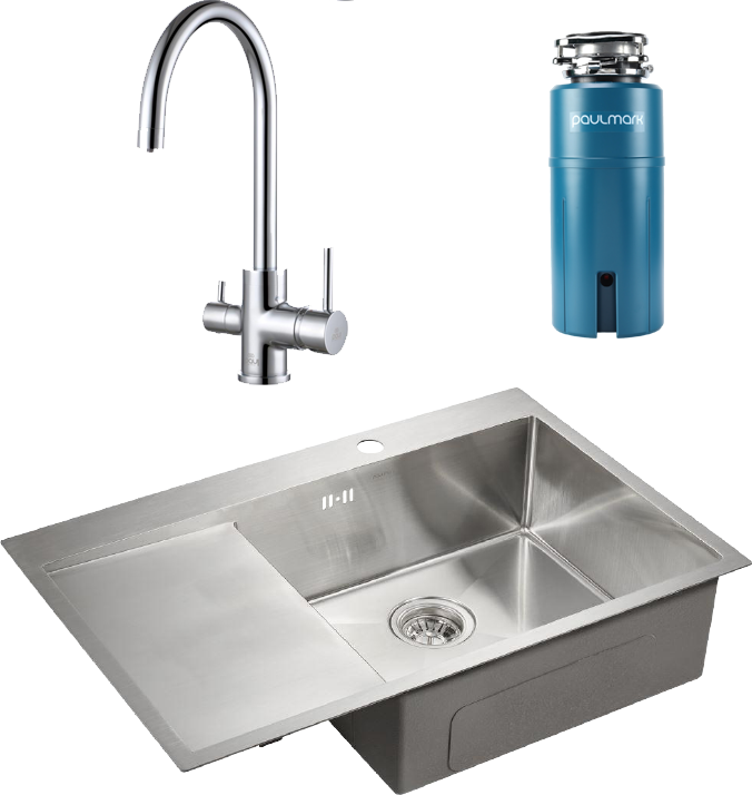 Комплект Мойка Paulmark Kroner PM217851-BSR брашированная нержавеющая сталь R + Смеситель Essen Es213211-CR хром + Измельчитель Intenso