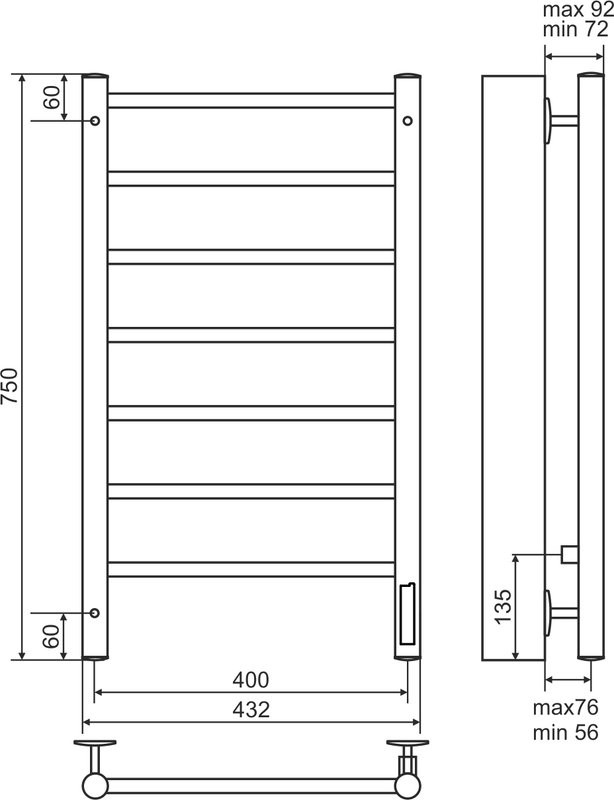 Полотенцесушитель электрический Terminus Аврора П7 400*750