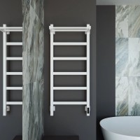 Полотенцесушитель электрический Grota Lore 430х1000 RAL9016 EL 100x45 см, подключение справа, слева, скрытое подключение справа, матовый белый, лесенка, из стали, с полкой