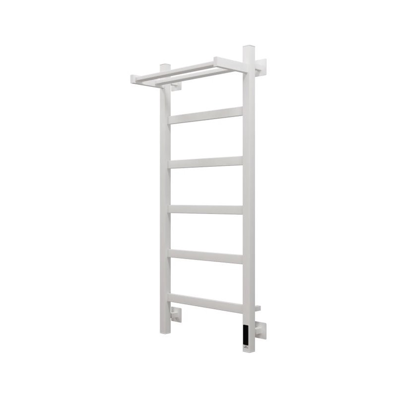 Полотенцесушитель электрический Grota Lore 430х1000 RAL9016 EL 100x45 см, подключение справа, слева, скрытое подключение справа, матовый белый, лесенка, из стали, с полкой