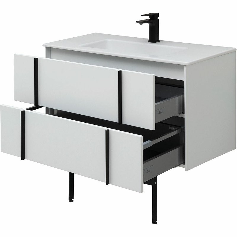 Тумба с раковиной Allen Brau Reality 90 подвесная, белый матовый, раковина Fantasy Flat 92x47, без перелива, белая