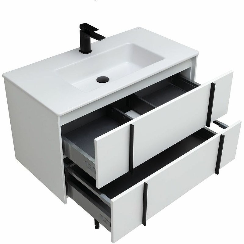 Тумба с раковиной Allen Brau Reality 90 подвесная, белый матовый, раковина Fantasy Flat 92x47, без перелива, белая