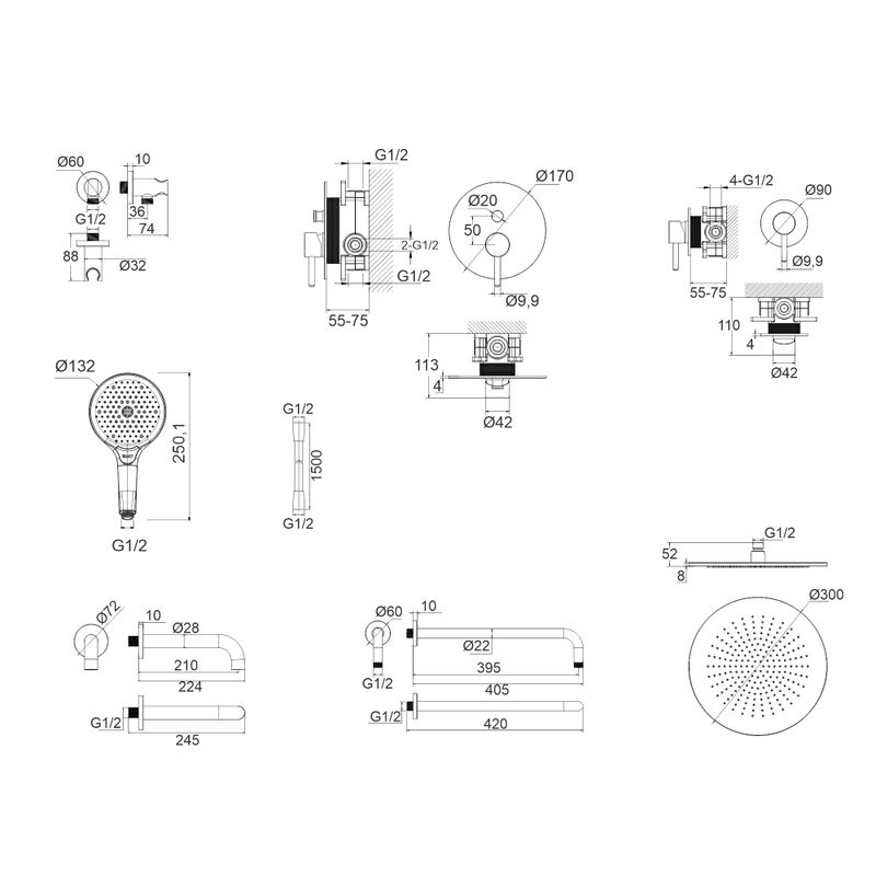 Душевой комплект WHITECROSS Y YSET07TOPGL С ВНУТРЕННЕЙ ЧАСТЬЮ, золото
