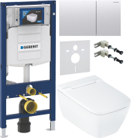 Комплект Умный унитаз Geberit AquaClean Sela Square безободковый, с биде, белый + Инсталляция Duofix UP 320 111.300.00.5 + Кнопка Sigma 70 115.622.FW.1 матовая нержавеющая сталь + Звукоизоляция + Крепления 111.815.00.1 к стене