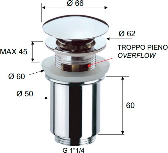 Донный клапан для раковины Remer 905CC114 с переливом, хром