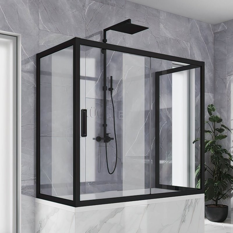 Шторка на ванну Kubele DE019 P2U-CLN-BLMT 150х70 см, профиль матовый черный